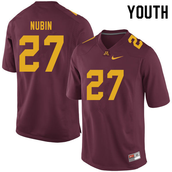 Youth #27 Tyler Nubin Minnesota Golden Gophers College Football Jerseys Sale-Maroon